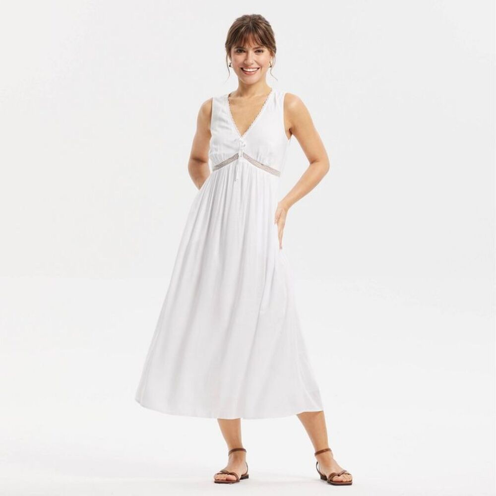 Universal Thread - Women's Lace Trim Midi Dress - Universal Thread Wh White
